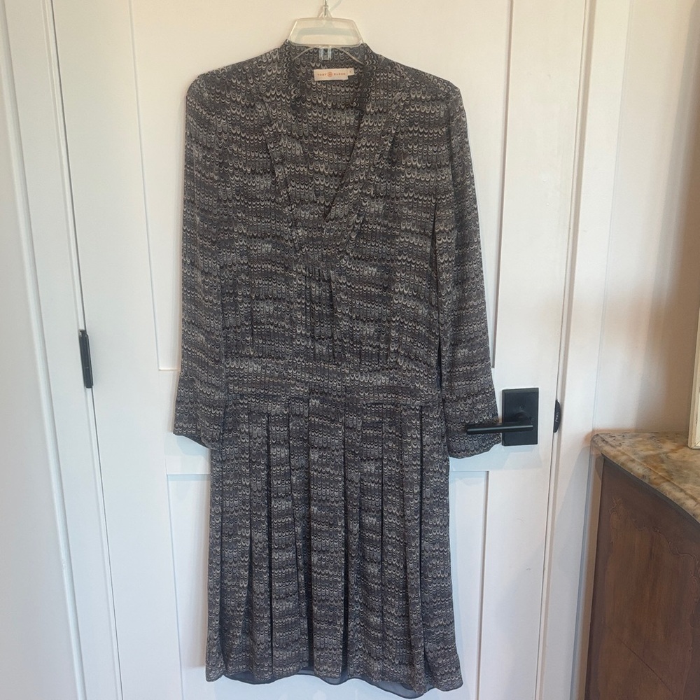 Tory Burch Black and Gray cream and purple Long Sleeve Dress